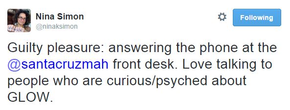 nina simon tweet re working at the front desk