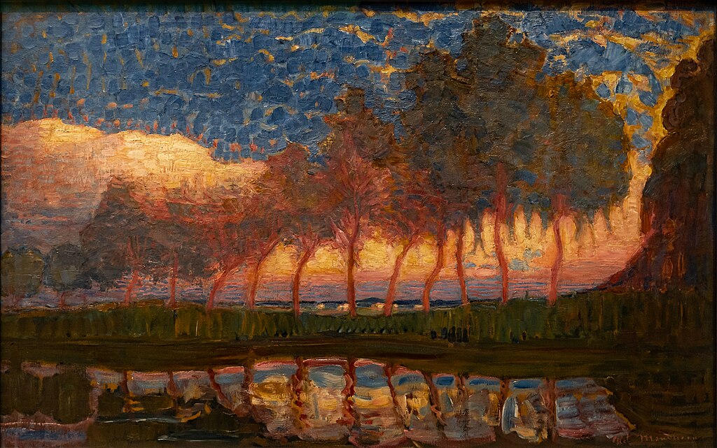 painting of Row of Eleven Poplars in Red, Yellow, Blue, and Green by Piet Mondrian – inspiration for my weekly list of free educational events and resources for the association community